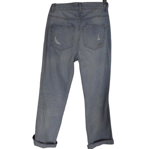 Express Size 2 Light Distressed Bell Crop High Rise Released Hems Jeans - Picture 7 of 10